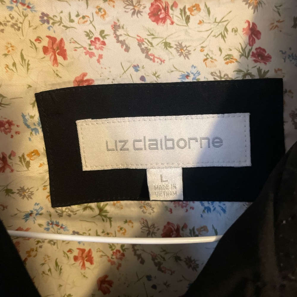 Liz Claiborne Women’s Black Quilted Floral Inner Lining Spring Jacket Size Large